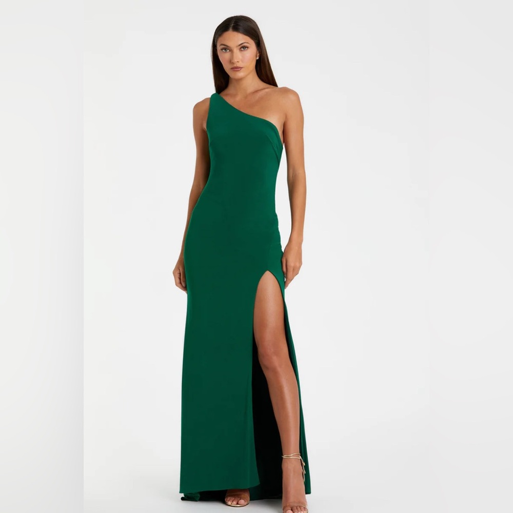 Mac Duggal Green Jersey One Shoulder Drape Back NWT Size 4 - Picture 2 of 4
